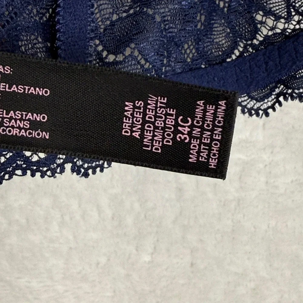 Victoria's Secret Dream Angels Lined Demi Bra‎ Navy Blue Lace 34C 298888-J01